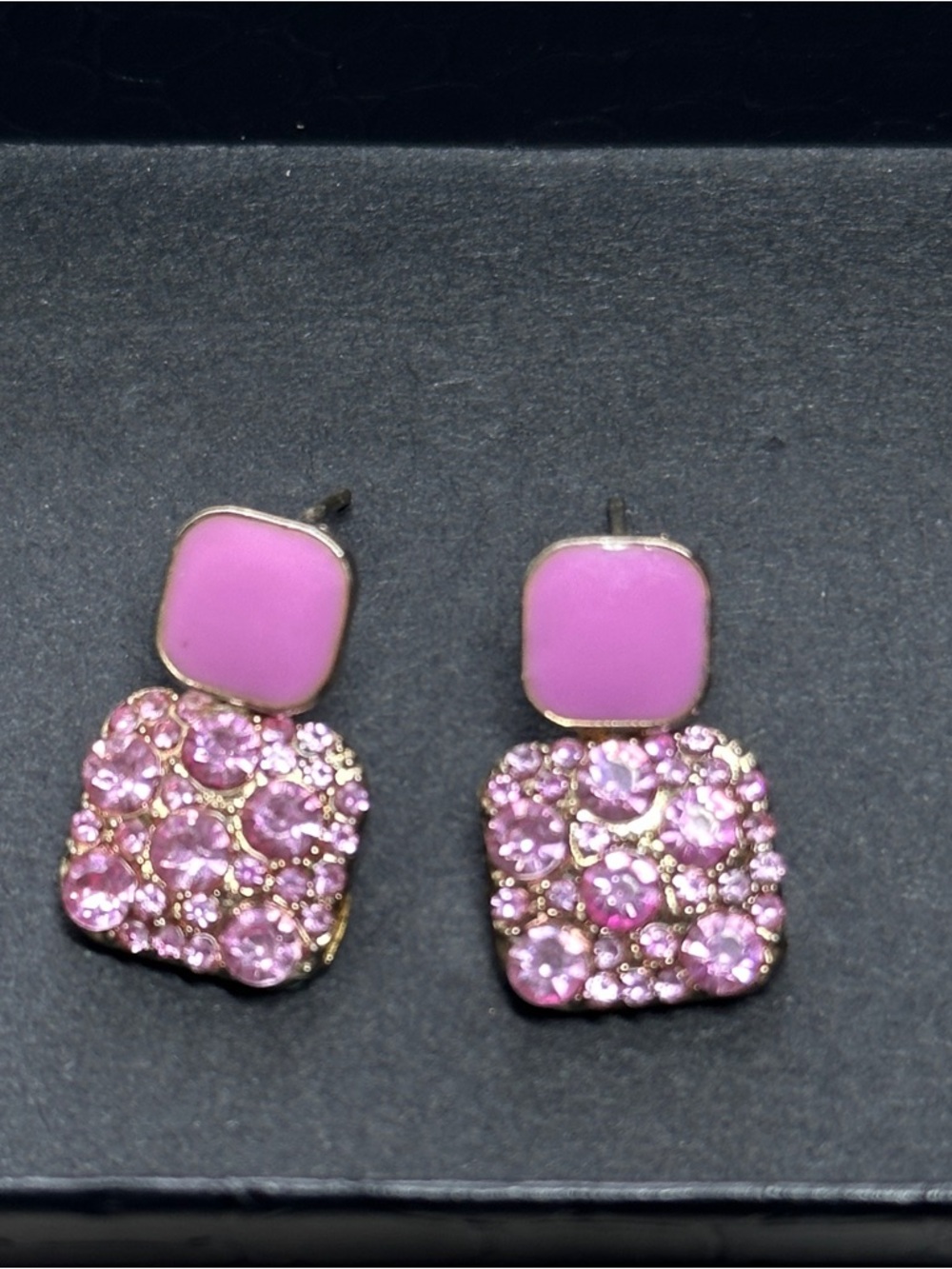Pink Crystal Drop Stud Earrings by